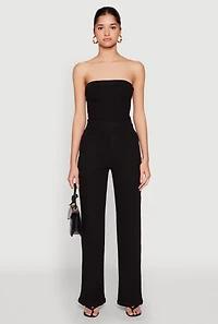 Womens Daisy Strapless Corset Denim Jumpsuit, Black, Size S