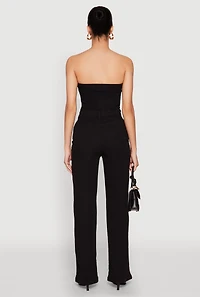 Womens Daisy Strapless Corset Denim Jumpsuit, Black, Size S