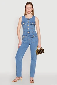 Daisy Sleeveless Button Front Denim Jumpsuit