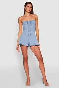 Strapless Lace Up Denim Romper