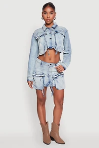 Womens Spoon Jeans Cargo Pocket Mini Denim Skirt, Blue, Size XL