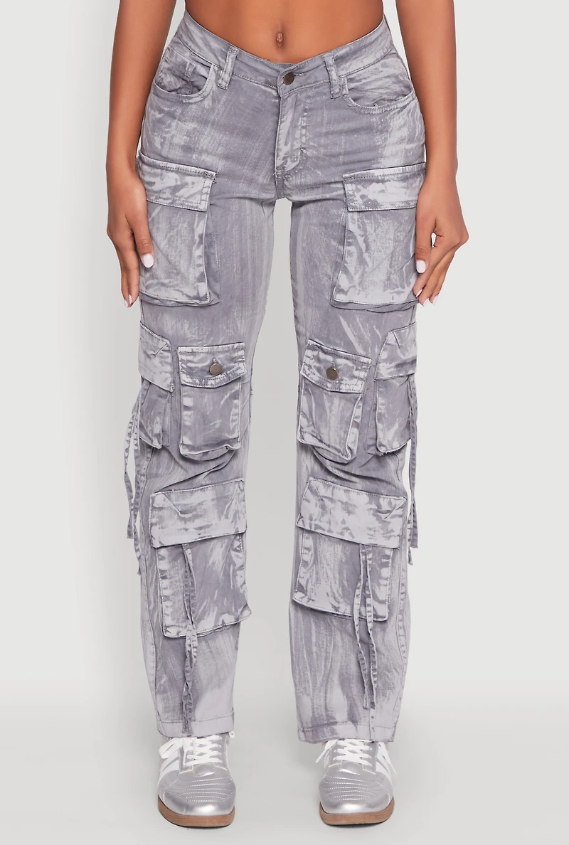 Womens Spoon Jeans Mineral Wash Cargo Pockets Jeans, Grey, Size M