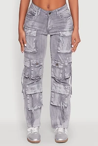 Womens Spoon Jeans Mineral Wash Cargo Pockets Jeans, Grey, Size M