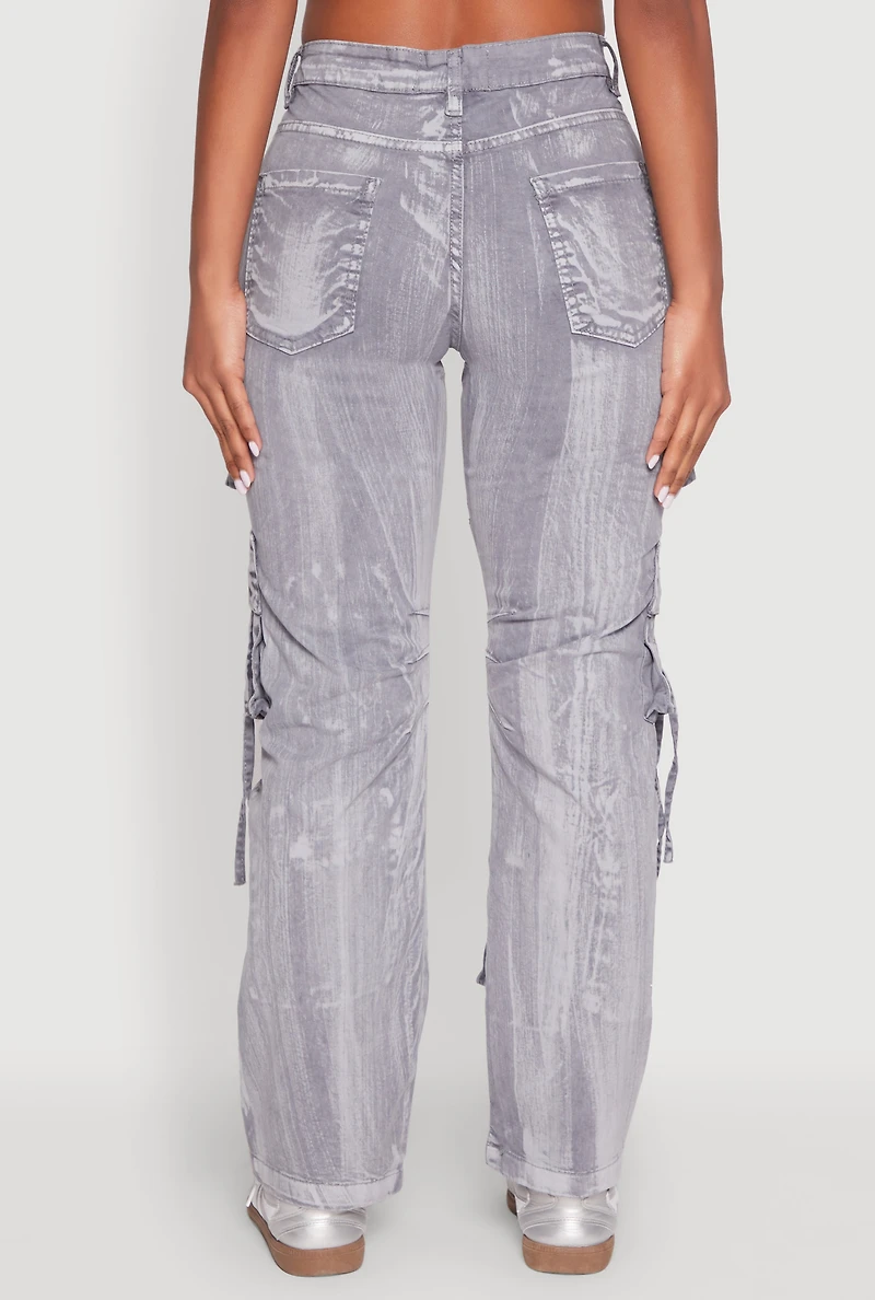 Womens Spoon Jeans Mineral Wash Cargo Pockets Jeans, Grey, Size M