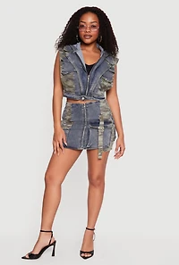 Denim Layered Look Camo Detail Open Sides Vest