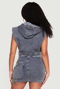 Denim Layered Look Camo Detail Open Sides Vest