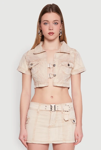 Spoon Jeans Mineral Wash Short Sleeve Cropped Jacket