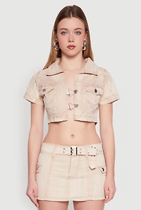 Spoon Jeans Mineral Wash Short Sleeve Cropped Jacket
