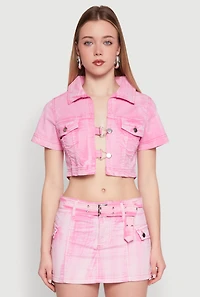 Spoon Jeans Mineral Wash Short Sleeve Cropped Jacket