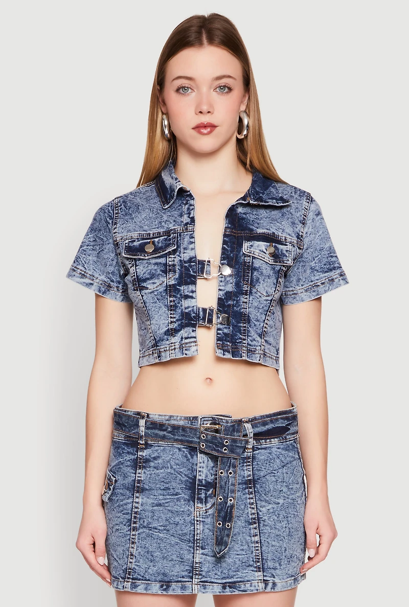 Spoon Jeans Mineral Wash Short Sleeve Cropped Jacket