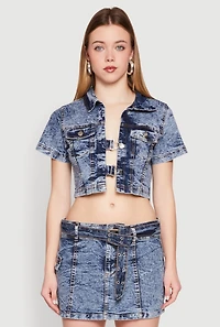 Spoon Jeans Mineral Wash Short Sleeve Cropped Jacket