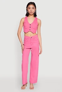 Womens Spoon Jeans Denim Button Front Vest, Pink, Size L