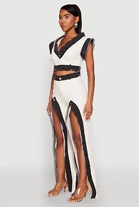 Womens Contrast Trim Denim Crop Top, Multi,