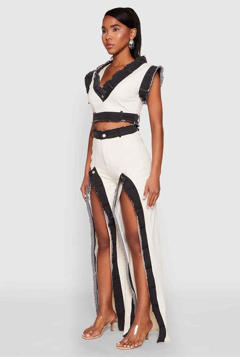 Contrast Trim Denim Crop Top