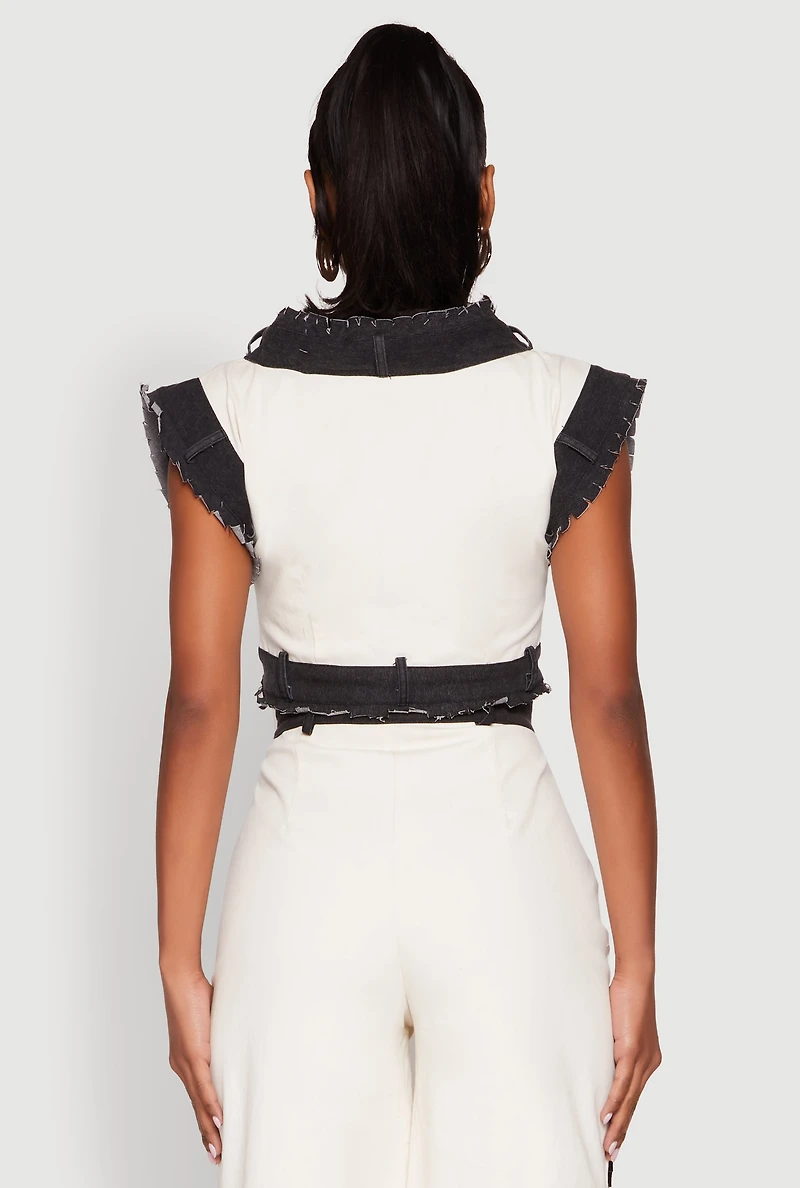 Contrast Trim Denim Crop Top