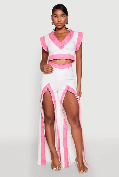 Contrast Trim High Slit Front Jeans