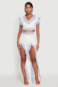 Contrast Trim High Slit Front Jeans