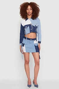 Womens Color Blocked Denim Jacket, M