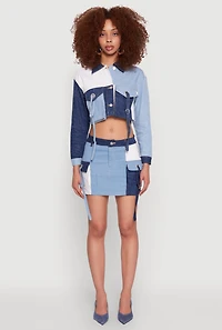 Womens Color Blocked Denim Jacket, M