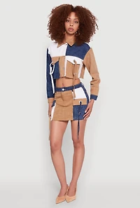 Womens Color Blocked Denim Cargo Skirt, S