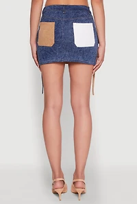 Womens Color Blocked Denim Cargo Skirt, S