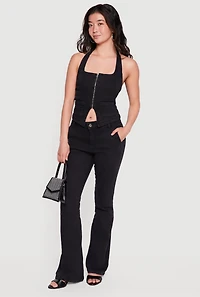 Zip Front Denim Halter Top