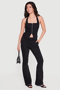 Stretchy Mid Rise Flare Leg Jeans