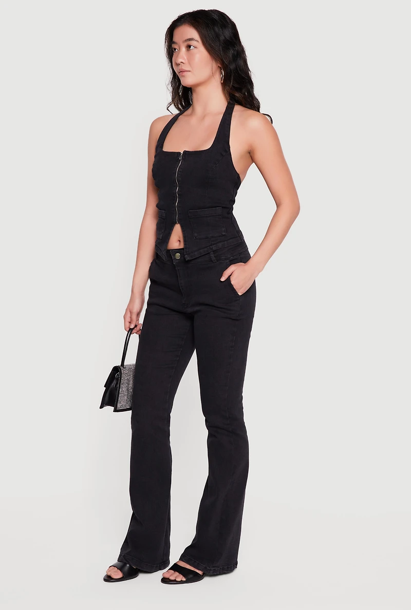 Stretchy Mid Rise Flare Leg Jeans