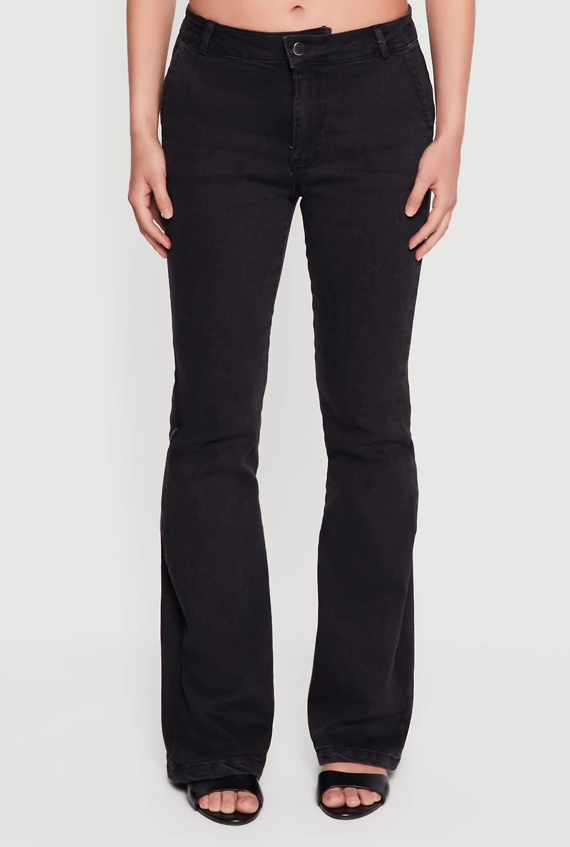 Stretchy Mid Rise Flare Leg Jeans
