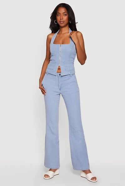 Stretchy Mid Rise Flare Leg Jeans