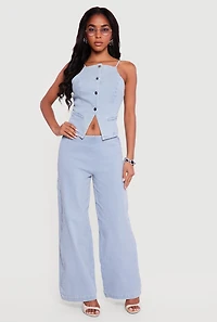 Sleeveless Button Front Denim Top