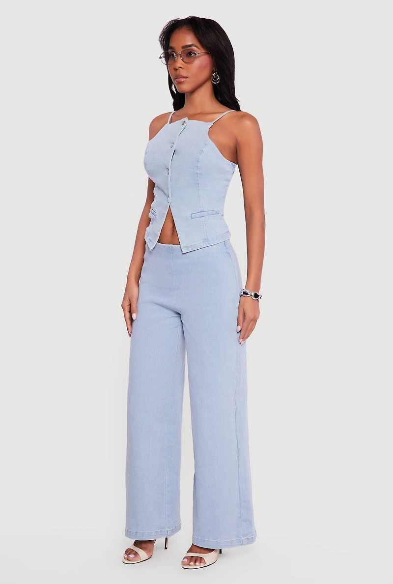 Sleeveless Button Front Denim Top