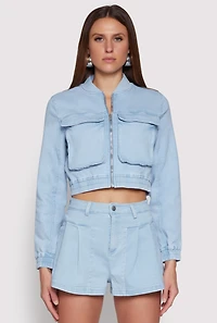 Haute Monde Cargo Pocket Cropped Jean Jacket