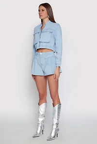 Womens Haute Monde Cargo Pocket Cropped Jean Jacket, Blue, Size S