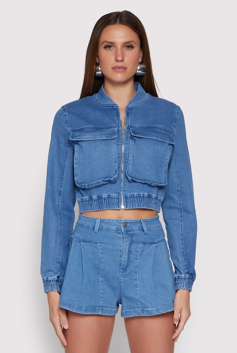 Haute Monde Cargo Pocket Cropped Jean Jacket