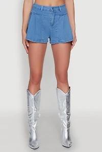 Womens Haute Monde Denim Pleated Shorts, Blue,