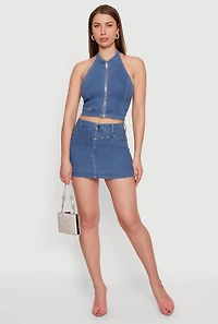 Studded Trim Denim Mini Skirt
