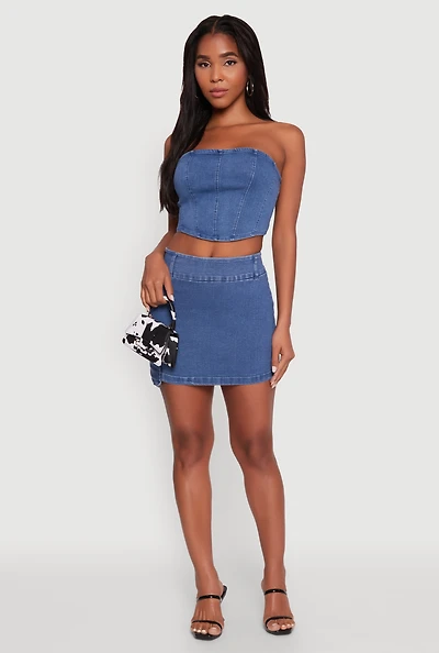Womens High Waisted Mini Skirt with Cargo Pocket and Zip Back, Blue, Size S