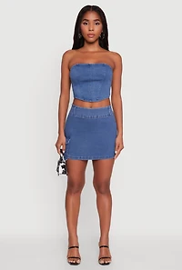 Womens High Waisted Mini Skirt with Cargo Pocket and Zip Back, Blue, Size S