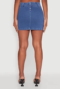 Womens High Waisted Mini Skirt with Cargo Pocket and Zip Back, Blue, Size S