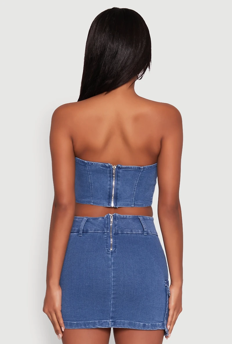 Womens Trendy Corset Tube Top with Cropped Hem, Blue, Size S