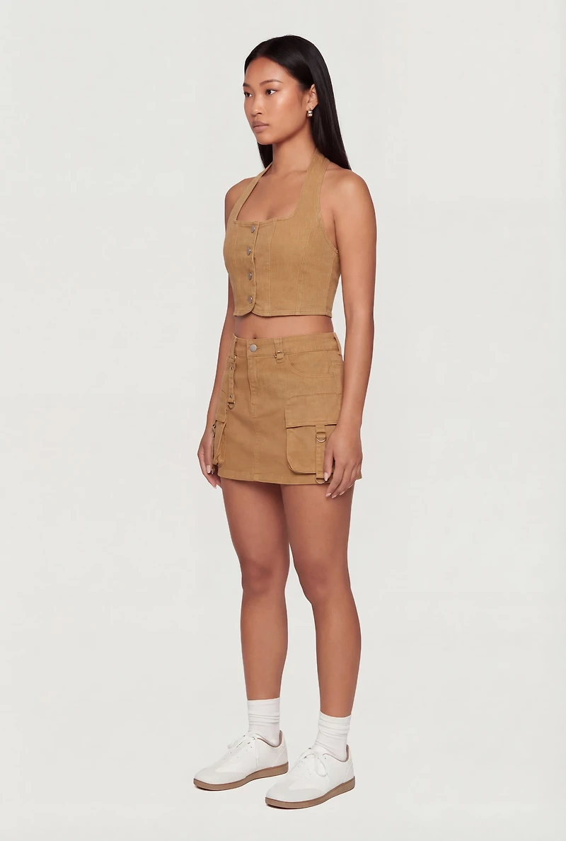 Denim Cargo Mini Skirt