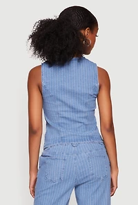 Pinstripe Denim Button Front Blazer Vest