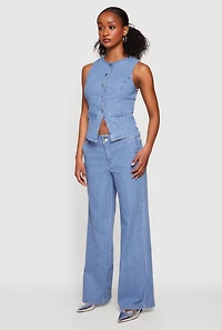 Pinstripe Mid Rise Wide Leg Jeans