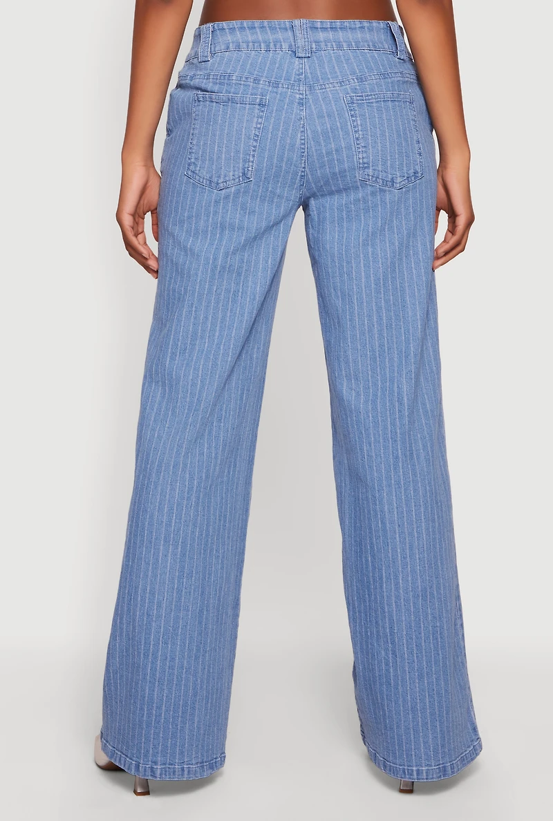 Pinstripe Mid Rise Wide Leg Jeans