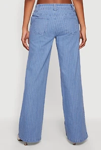 Pinstripe Mid Rise Wide Leg Jeans