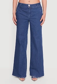 Pinstripe Mid Rise Wide Leg Jeans