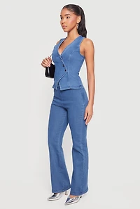 Denim Asymmetrical Button Front Blazer Vest