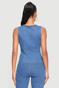 Denim Asymmetrical Button Front Blazer Vest