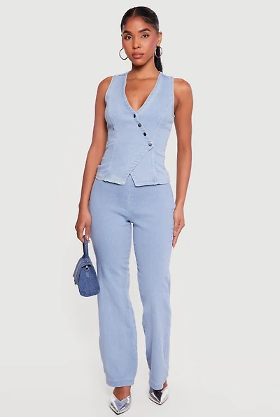 Denim High Waisted Side Zip Bootcut Jeans